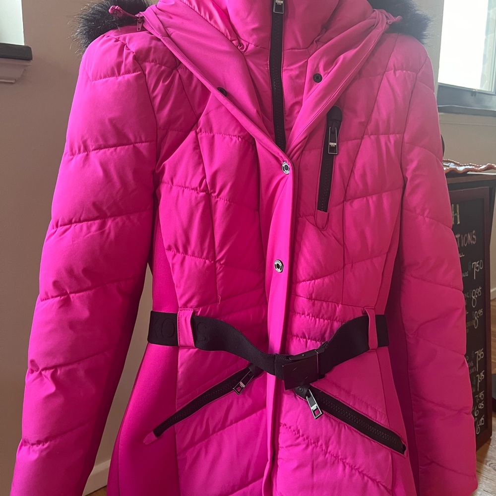 Women's Pink Quilted Jacket with Belt